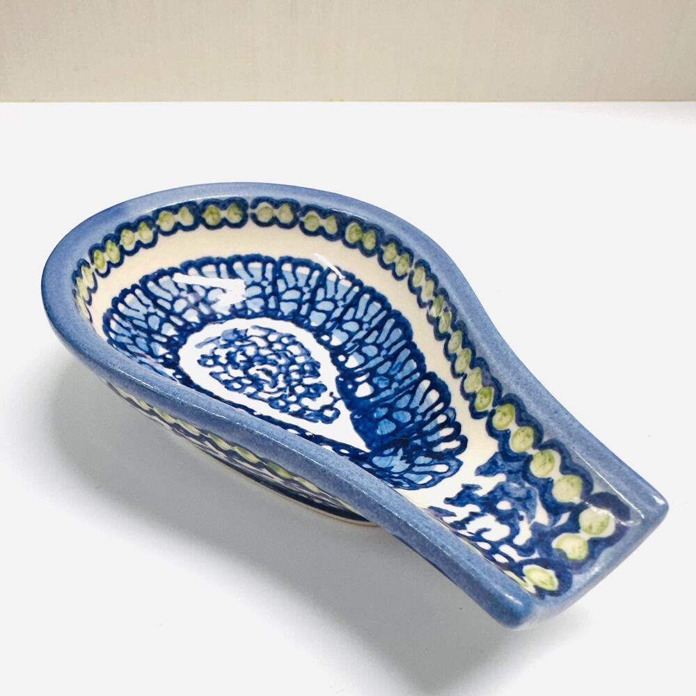 Wiza Boleslawiec Ceramika Polish Pottery Spoon Rest Made in Poland Blue Green